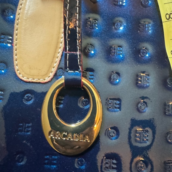 ARCADIA PATENT LEATHER LARGE SATCHEL HANDBAG PURSE - Navy/Tan Trim - Picture 8 of 16